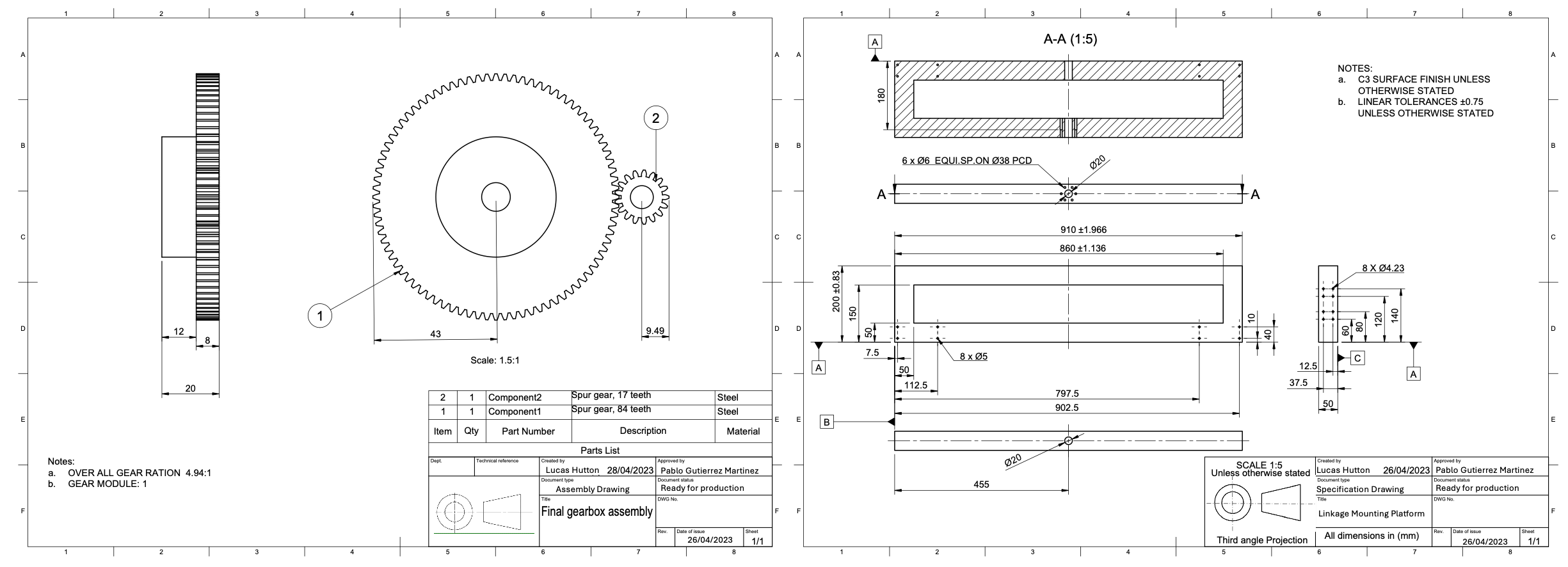 Solar mechanism parts drawings